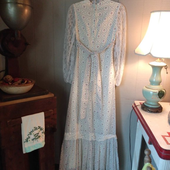 Vintage Floral & Lace Maxi Dress Homecoming Prom Prairie Boho Romantic Wedding - Picture 3 of 16